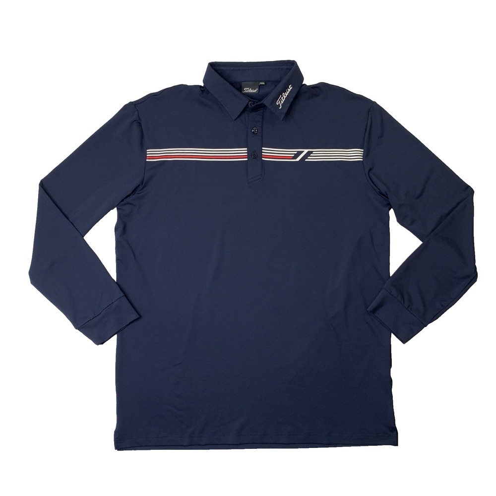Titleist Polo Shirt Men 3XL Navy White Chest Stripe Long Sleeve Performance Golf